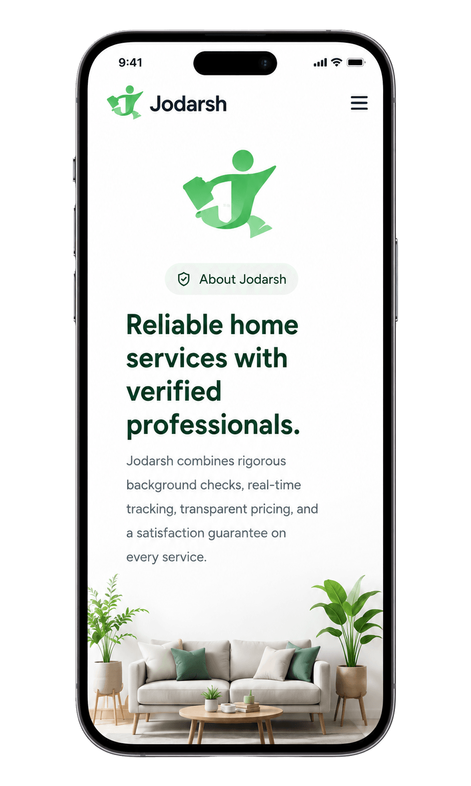 Jodarsh app screen showing reliable home services