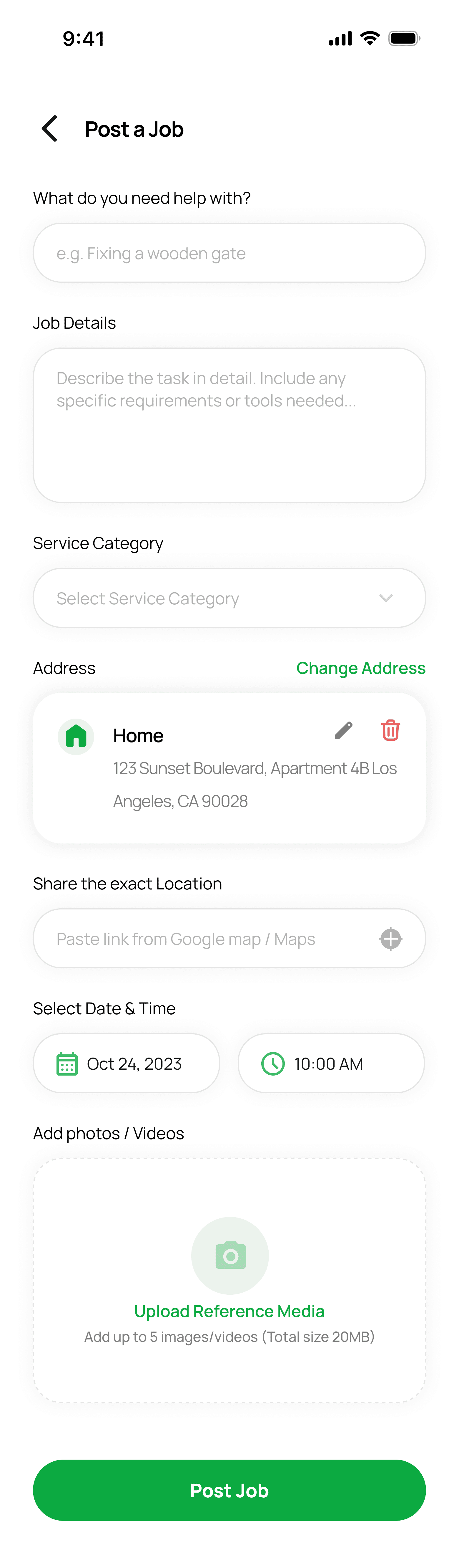 Jodarsh post a job screen